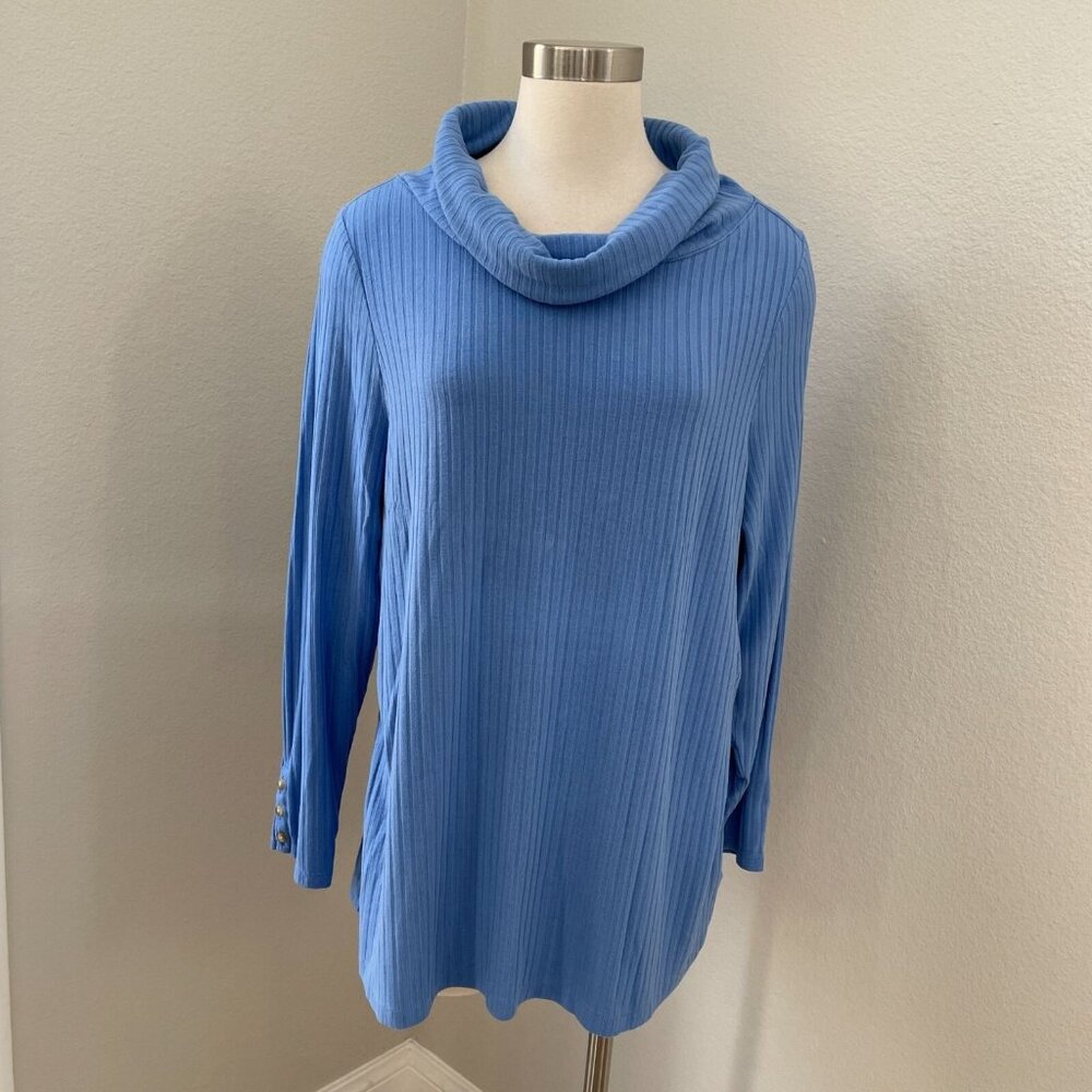 Lands End Womens Plus 2X Ribbed Cowl Neck Tunic Sweater Top Long Sleeve